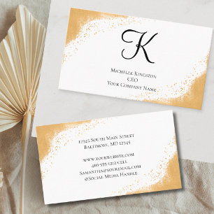 Tarjeta De Visita Monograma Amarillo Dorado Brillo Glam Tendencia Mu