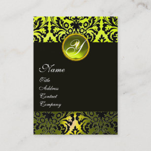 Tarjeta De Visita MONOGRAMA AMARILLO NEGRO DAMASK, Topaz