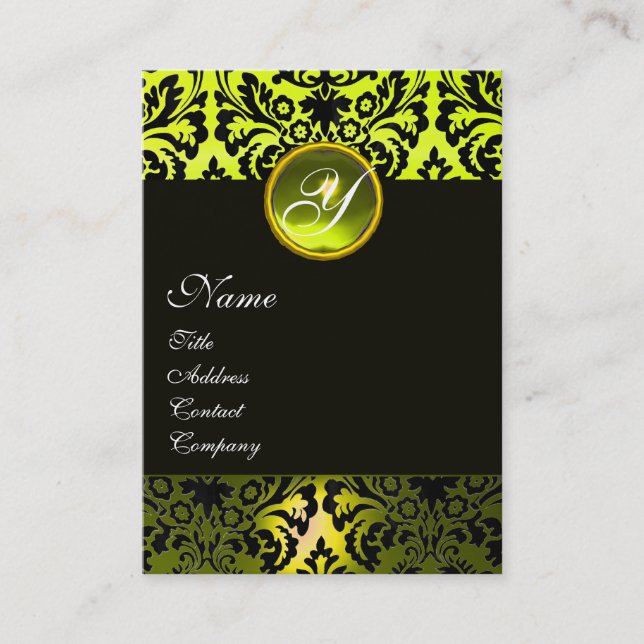 Tarjeta De Visita MONOGRAMA AMARILLO NEGRO DAMASK, Topaz (Anverso)