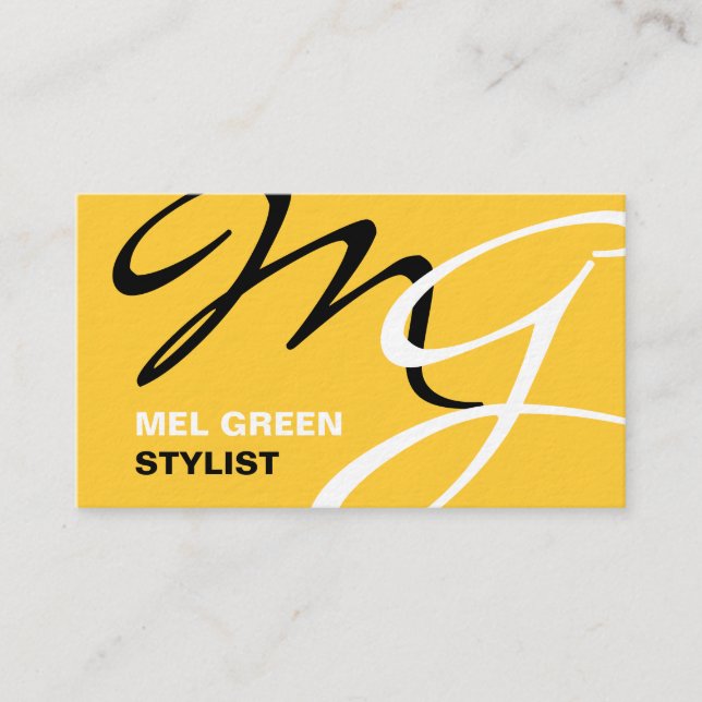 Tarjeta De Visita Monograma amarillo negro moderno (Anverso)