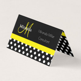 Tarjeta De Visita Monograma amarillo Polka blanco negro punto