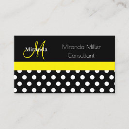 Tarjeta De Visita Monograma amarillo Polka blanco negro punto