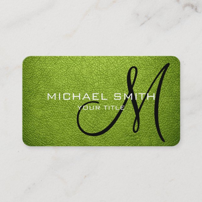 Tarjeta De Visita Monograma Android Green Leather Look (Anverso)