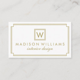 Tarjeta De Visita Monograma Art Decó Blanco y Oro