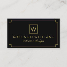 Tarjeta De Visita Monograma Art Deco Negro y Oro