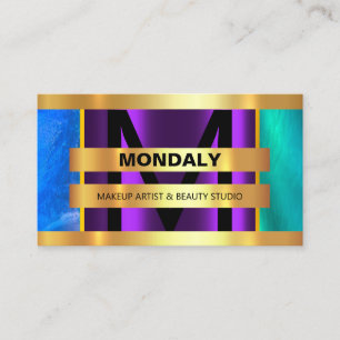 Tarjeta De Visita Monograma Artista de maquillaje Salón de pelo Oro 
