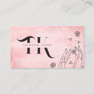 Tarjeta De Visita Monograma Artista de uñas Salón de manicura rosa