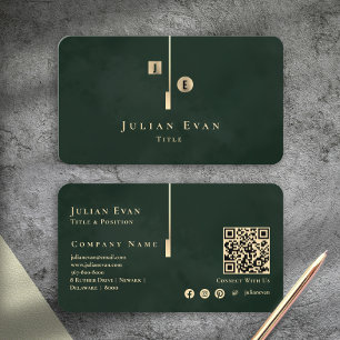 Tarjeta De Visita Monograma Artístico Elegante Verde Esmeralda Oscur