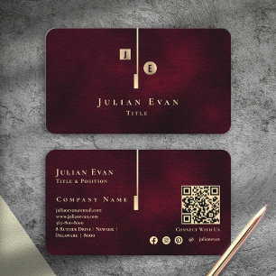 Tarjeta De Visita Monograma Artístico Elegante Vino Burgundy Oro