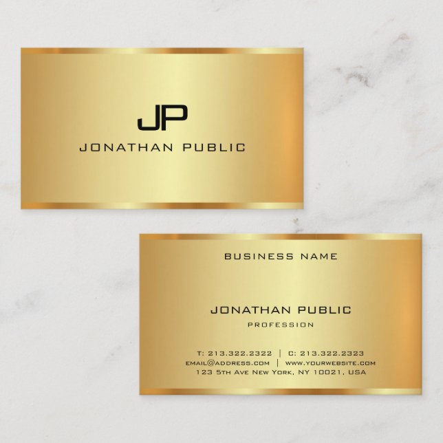 Tarjeta De Visita Monograma Aspecto de oro Inicial Moderno Premium S (Anverso / Reverso)