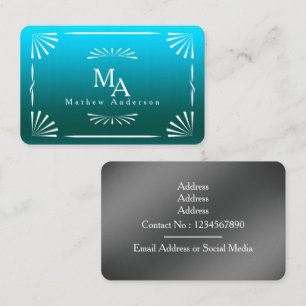 Tarjeta De Visita Monograma azul Art Deco Personal