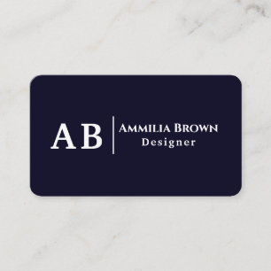 Tarjeta De Visita Monograma azul de la marina   Diseño Minimalista m