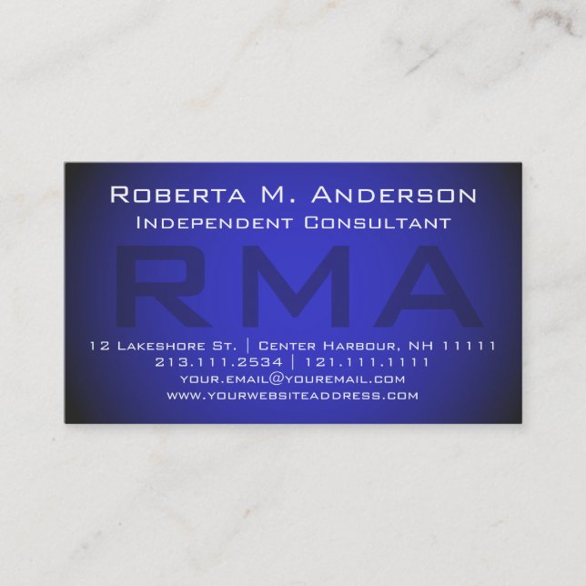 Tarjeta De Visita Monograma azul elegante del consultor (Anverso)