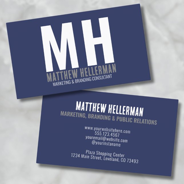 Tarjeta De Visita Monograma azul marino simple profesional (Navy Blue Simple Professional Monogram Business Card)