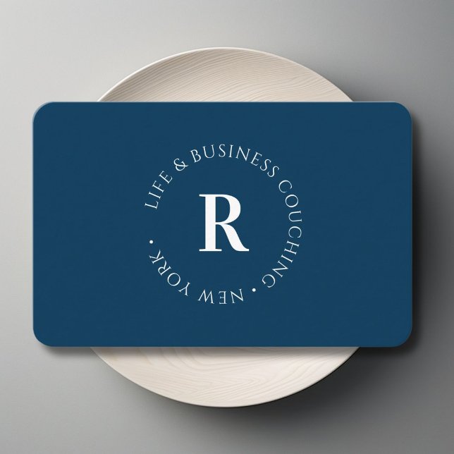 Tarjeta De Visita Monograma, azul mínimo (Monogram, Minimum Blue Business Card)