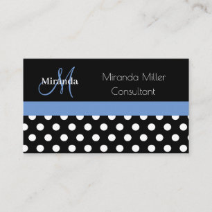 Tarjeta De Visita Monograma azul Punto de Polka Blanco Negro