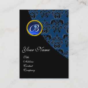 TARJETA DE VISITA MONOGRAMA AZUL SAPHIRE NEGRO DAMASK