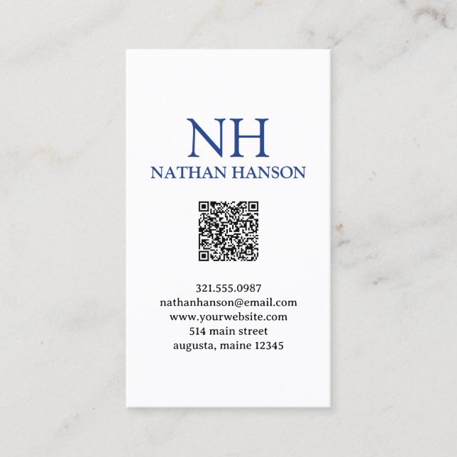 Tarjeta De Visita Monograma azul simple moderno (Anverso)