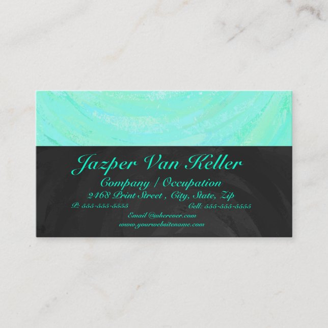 Tarjeta De Visita Monograma azul y negro de hielo de menta (Anverso)