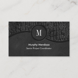 Tarjeta De Visita Monograma Black Faux Leather Alligator Skyline Lux