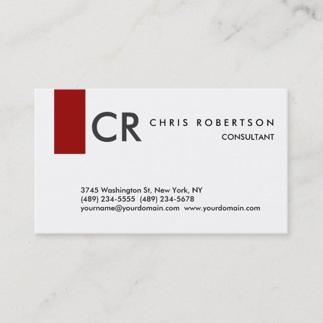 Tarjeta De Visita Monograma Black Gray Red Business Card (Anverso)