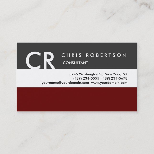 Tarjeta De Visita Monograma Black Gray Red Business Card (Anverso)