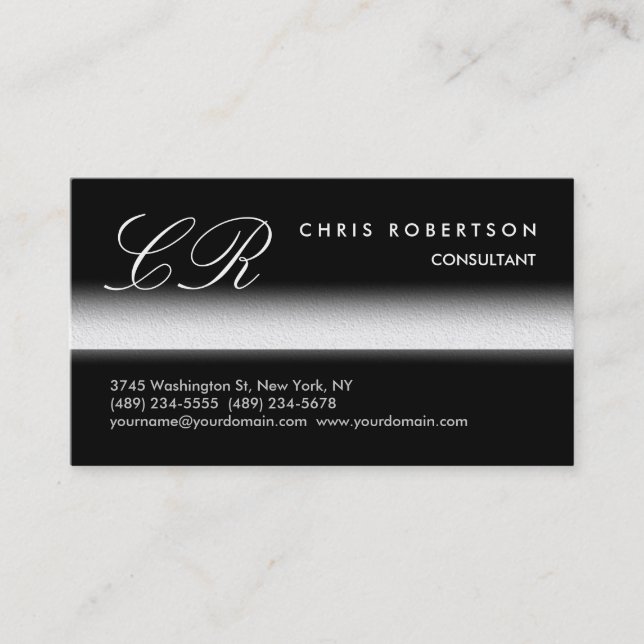 Tarjeta De Visita Monograma Black Gray Trendy Business Card (Anverso)