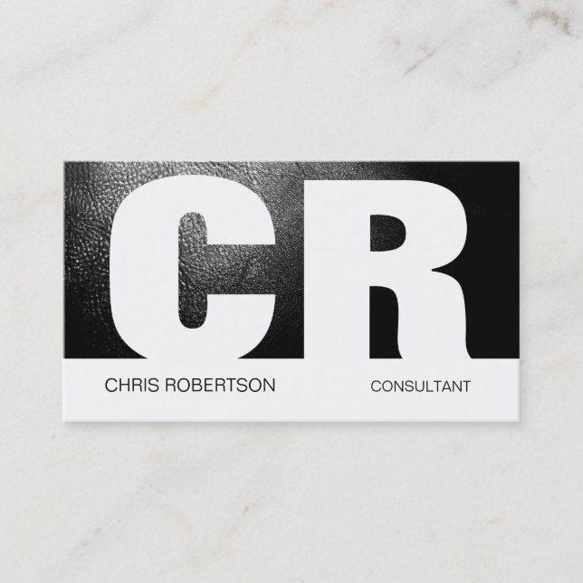 Tarjeta De Visita Monograma Black Gray White Business Card (Anverso)