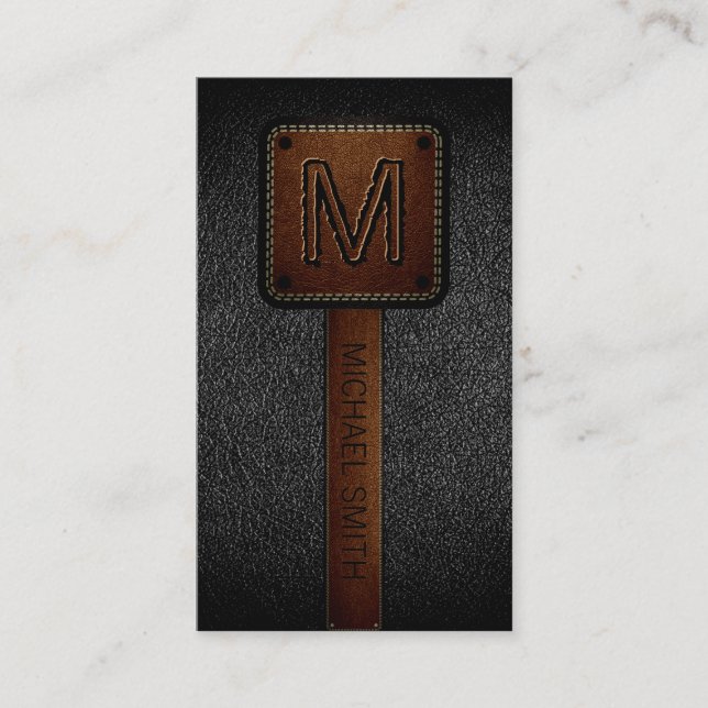 Tarjeta De Visita Monograma Black Leather Look (Anverso)