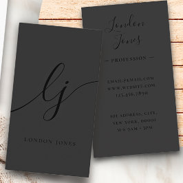 Tarjeta De Visita Monograma Black Modern Calligraphy Inicials Elegan