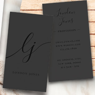 Tarjeta De Visita Monograma Black Modern Calligraphy Inicials Elegan