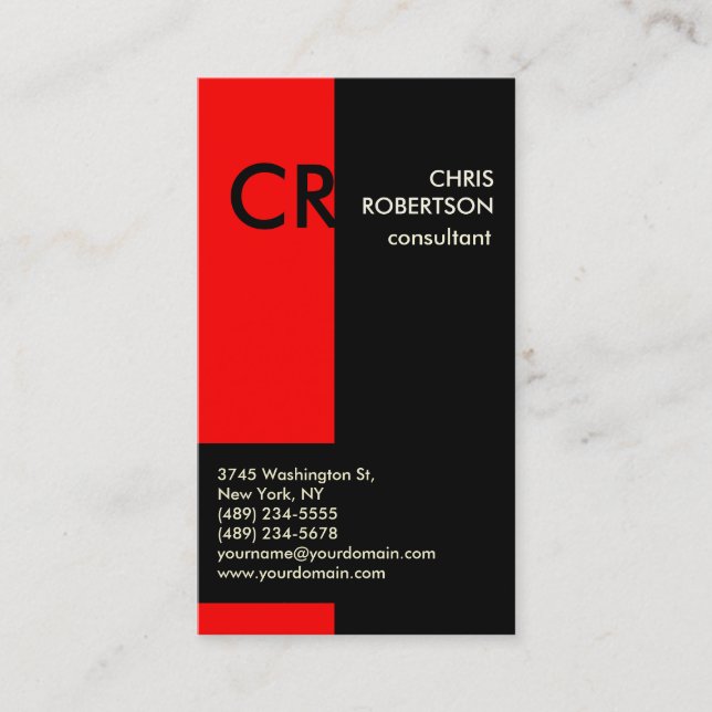 Tarjeta De Visita Monograma Black Red Business Card (Anverso)