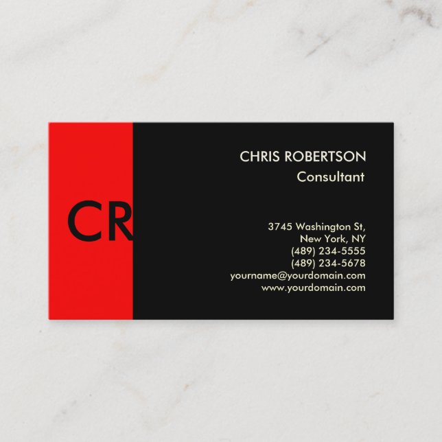 Tarjeta De Visita Monograma Black Red Business Card (Anverso)