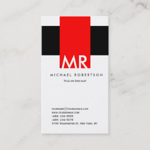 Tarjeta De Visita Monograma Black Red Clean Business Card