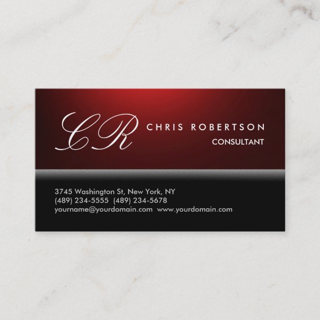 Tarjeta De Visita Monograma Black Red Trendy Business Card (Anverso)