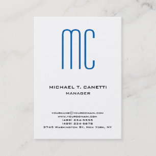 Tarjeta De Visita Monograma blanco azul minimalista liso moderno