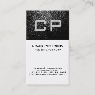 Tarjeta de visita Monograma Blanco de cuero gris v