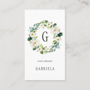 Tarjeta De Visita Monograma blanco floral