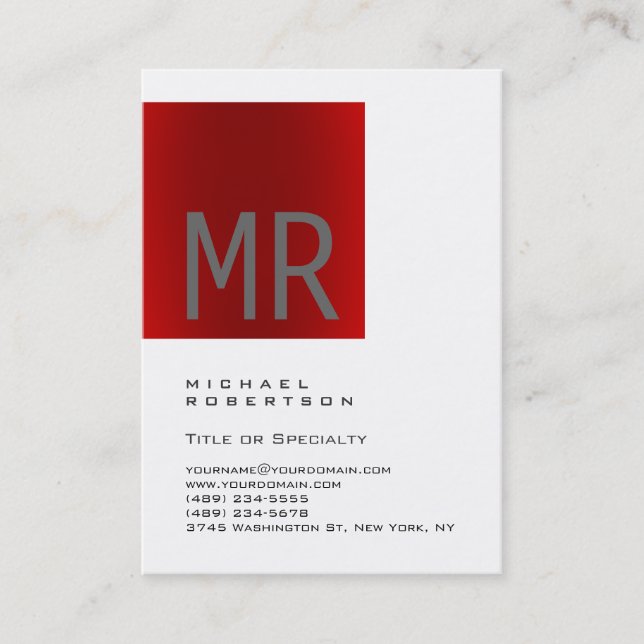 Tarjeta De Visita Monograma blanco Gray Red Trendy (Anverso)