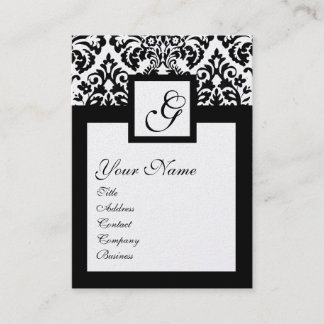TARJETA DE VISITA MONOGRAMA BLANCO NEGRO DAMASK FLORAL SQUARE