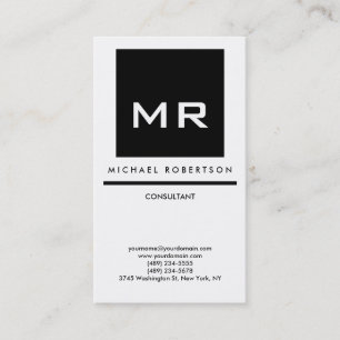 Tarjeta De Visita Monograma blanco negro de calidad elegante único