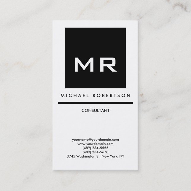Tarjeta De Visita Monograma blanco negro de calidad elegante único (Anverso)