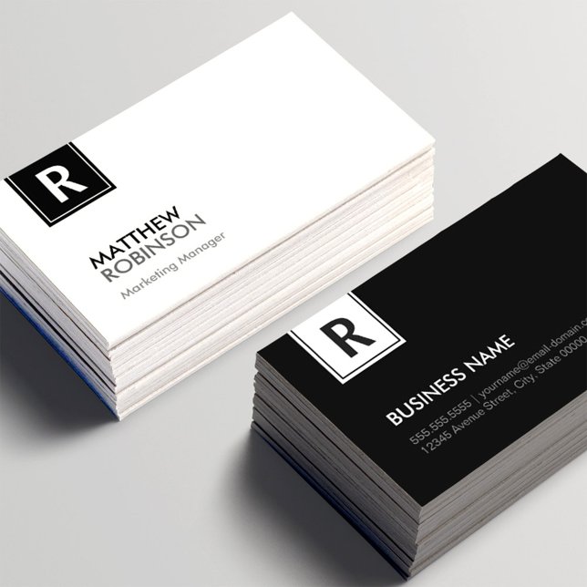 Tarjeta De Visita Monograma blanco negro limpio y moda (Subido por el creador)