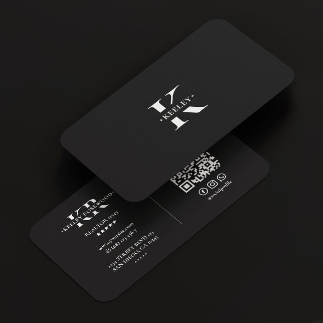 Tarjeta De Visita Monograma blanco negro moderno simple (Monogram Black White Modern Simple Business Card
)