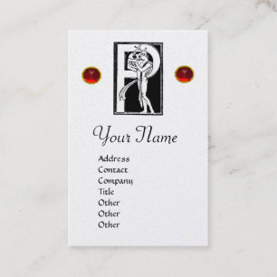 TARJETA DE VISITA MONOGRAMA BLANCO NEGRO P LETRA ALEPHABET,RUBY ROJO