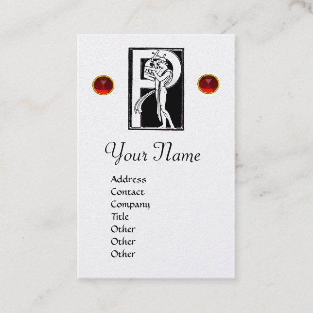 TARJETA DE VISITA MONOGRAMA BLANCO NEGRO P LETRA ALEPHABET,RUBY ROJO (Anverso)