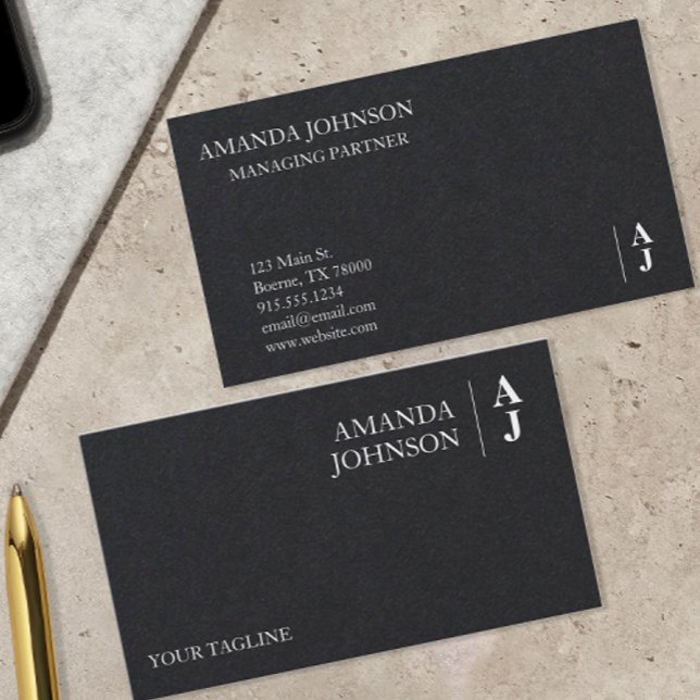 Tarjeta De Visita Monograma blanco negro personalizado (Custom Black and White Monogrammed Business Cards)