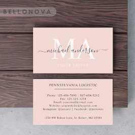 Tarjeta De Visita Monograma blanco negro rosa de color rosa con nomb