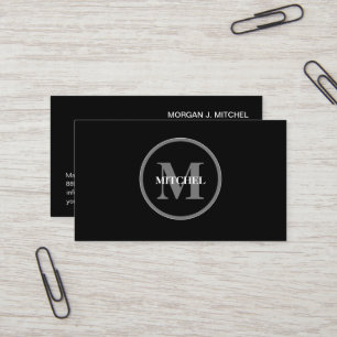 Tarjeta De Visita Monograma blanco negro simple profesional moderno