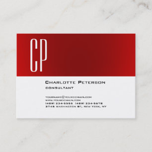 Tarjeta De Visita Monograma blanco rojo Chubby de estilo profesional